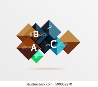Glossy squares with text, abstract geometric design concept. Vector template background for workflow layout, diagram, number options or web design