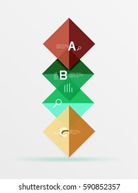 Cuadros brillantes con texto, concepto de diseño geométrico abstracto. Fondo de plantilla de vector para diseño de flujo de trabajo, diagrama, opciones de número o diseño web
