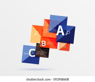 Glossy squares with text, abstract geometric design concept. Vector template background for workflow layout, diagram, number options or web design