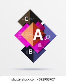 Glossy squares with text, abstract geometric design concept. Vector template background for workflow layout, diagram, number options or web design