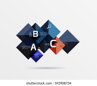 Cuadros brillantes con texto, concepto de diseño geométrico abstracto. Fondo de plantilla de vector para diseño de flujo de trabajo, diagrama, opciones de número o diseño web