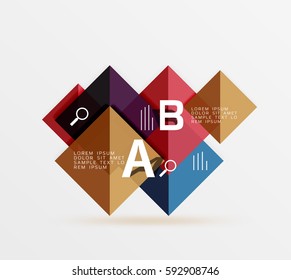 Glossy squares with text, abstract geometric design concept. Vector template background for workflow layout, diagram, number options or web design