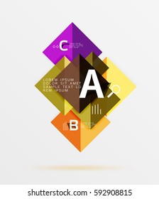 Glossy squares with text, abstract geometric design concept. Vector template background for workflow layout, diagram, number options or web design