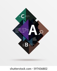 Glossy squares with text, abstract geometric design concept. Vector template background for workflow layout, diagram, number options or web design