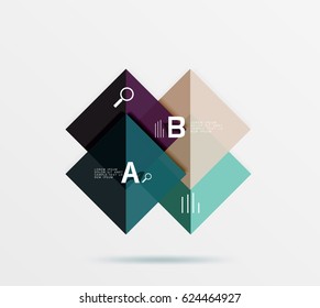 Glossy squares with text, abstract geometric design concept. Vector template background for workflow layout, diagram, number options or web design