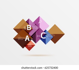 Glossy squares with text, abstract geometric design concept. Vector template background for workflow layout, diagram, number options or web design