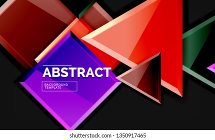 Glossy squares and triangles geometric backgrounds. Vector