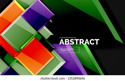 Glossy squares and triangles geometric backgrounds. Vector