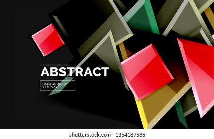 Cuadros y triángulos brillantes de fondo geométrico. Vector