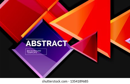Glossy squares and triangles geometric backgrounds. Vector