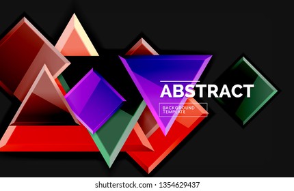 Cuadros y triángulos brillantes de fondo geométrico. Vector