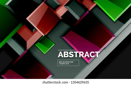 Glossy squares and triangles geometric backgrounds. Vector