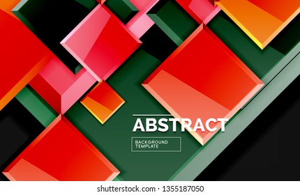 Cuadros y triángulos brillantes de fondo geométrico. Vector
