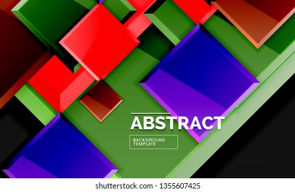 Cuadros y triángulos brillantes de fondo geométrico. Vector