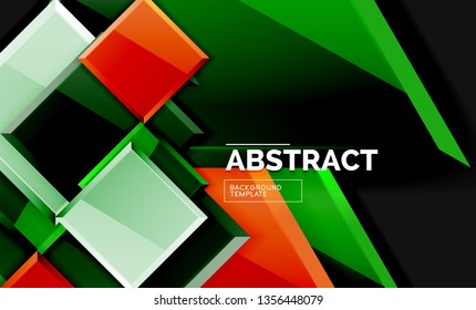 Cuadros y triángulos brillantes de fondo geométrico. Vector