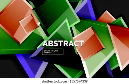 Glossy squares and triangles geometric backgrounds. Vector