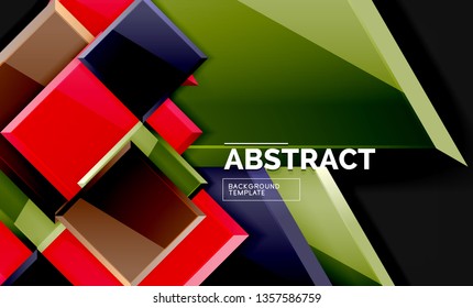 Glossy squares and triangles geometric backgrounds. Vector