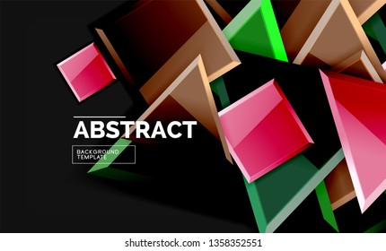 Cuadros y triángulos brillantes de fondo geométrico. Vector