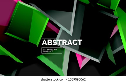 Cuadros y triángulos brillantes de fondo geométrico. Vector
