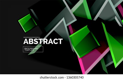Cuadros y triángulos brillantes de fondo geométrico. Vector
