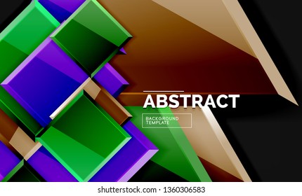 Glossy squares and triangles geometric backgrounds. Vector
