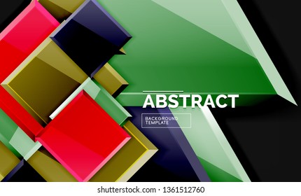 Cuadros y triángulos brillantes de fondo geométrico. Vector