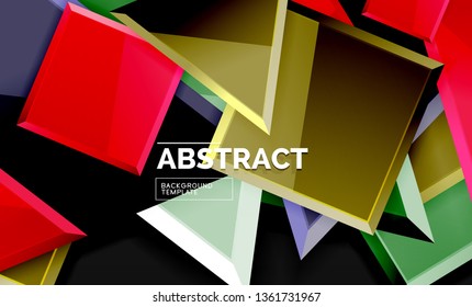 Cuadros y triángulos brillantes de fondo geométrico. Vector
