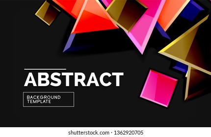 Cuadros y triángulos brillantes de fondo geométrico. Vector