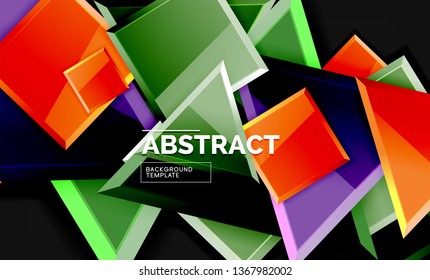 Glossy squares and triangles geometric backgrounds. Vector