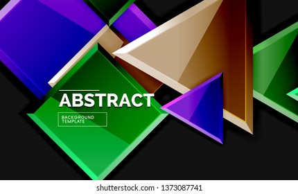 Cuadros y triángulos brillantes de fondo geométrico. Vector