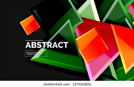 Cuadros y triángulos brillantes de fondo geométrico. Vector