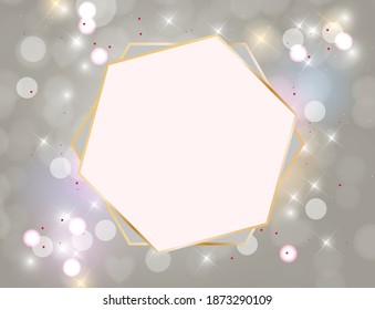 Glossy Star Background with Golden frame. Can be used for Wedding Invitation, Valentines Day Card. Vector Illustration