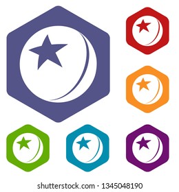 Glossy star ball icons vector colorful hexahedron set collection isolated on white