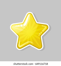 Glossy star icon or button. Cartoon game style. Star vector logo