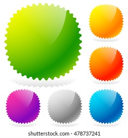 Glossy starburst / sunburst design elements in 6 colors