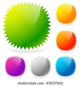 Glossy starburst / sunburst design elements in 6 colors