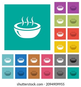 Iconos planos multicolores de un tazón de vapor brillante sobre fondo cuadrado sencillo. Se incluyeron variaciones de iconos blancos y oscuros para efectos de movimiento o activos.