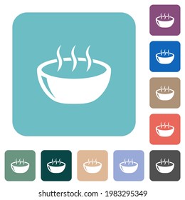 Glossy steaming bowl white flat icons on color rounded square backgrounds