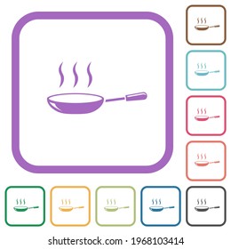 Glossy steaming frying pan simple icons in color rounded square frames on white background