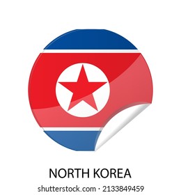 Glossy sticker flag of North Korea icon. Simple isolated button. Eps10 vector illustration.