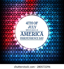 Glossy sticky design on shiny national flag colors background for 4th of July, American Independence Day celebration.