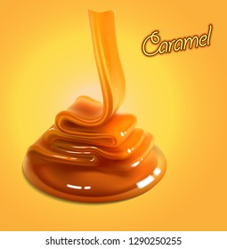 The glossy stream of caramel flows to the surface and freezes in beautiful waves.High detailed realistic illustration