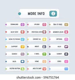 Glossy Style Multicolored Website Buttons Set, Vector Colorful Web Layout Elements Collection
