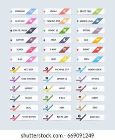 Glossy Style Multicolored Website Buttons Set, Vector Colorful Web Layout Elements Collection