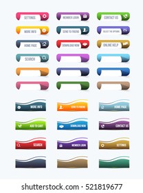 Glossy Style Multicolored Website Different Buttons Set, Vector Colorful Web Layout Elements Collection