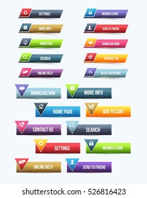 Glossy Style Multicolored Website Different Buttons Set, Vector Colorful Web Layout Elements Collection