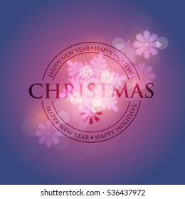 Glossy Style Postcard with Happy New Year and Merry Christmas Celebration. Greeting Card Design, Vector Winter Snowflakes Elements in Red Colors Background. Flyer, Poster, Web Banner Template