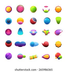 Glossy Style Vector Buttons, Icons, Logos, Web Elements, Sign, Symbol Shapes Set