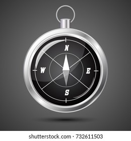 Glossy Stylish Compass with windrose. Vector Illustration on gray background with soft shadow