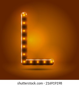 Glossy stylish sans serif lighted capital letter L letter over warm caramel candy background. Autumn decorative concept